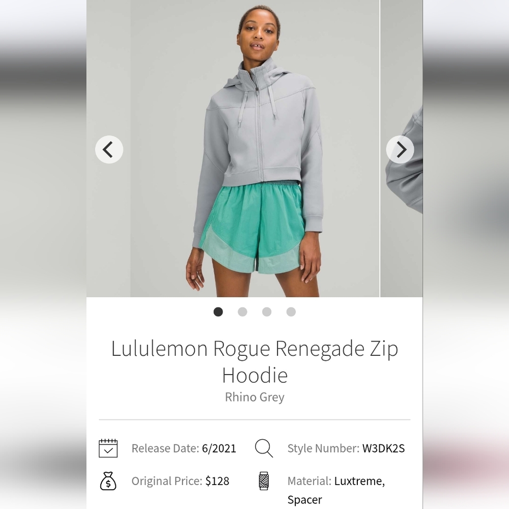 Lululemon Rogue Renegade Zip Hoodie Rhino Grey Size 8